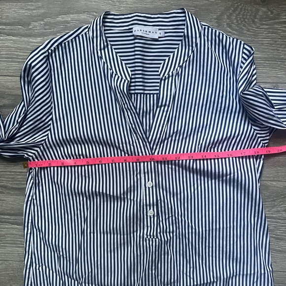 Harshman Navy White Vertical Striped Long Sleeve Tunic Top Size S Preppy Casual - Picture 4 of 7